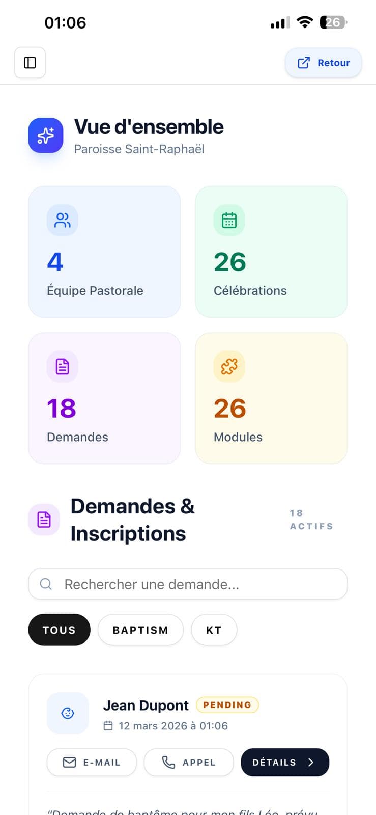 Dashboard — Vue d'ensemble