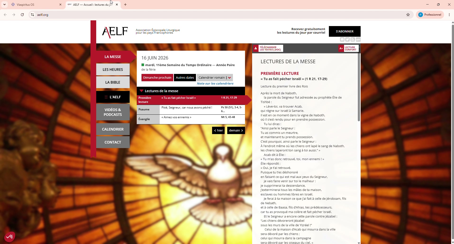 Les lectures du jour (AELF) sur le site