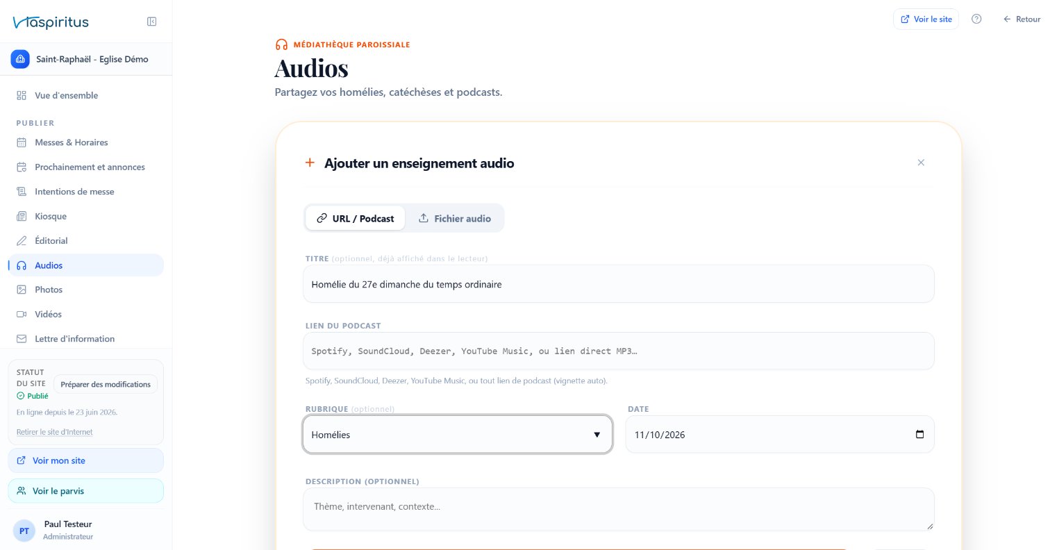 Ajout d'un enseignement audio dans le backoffice