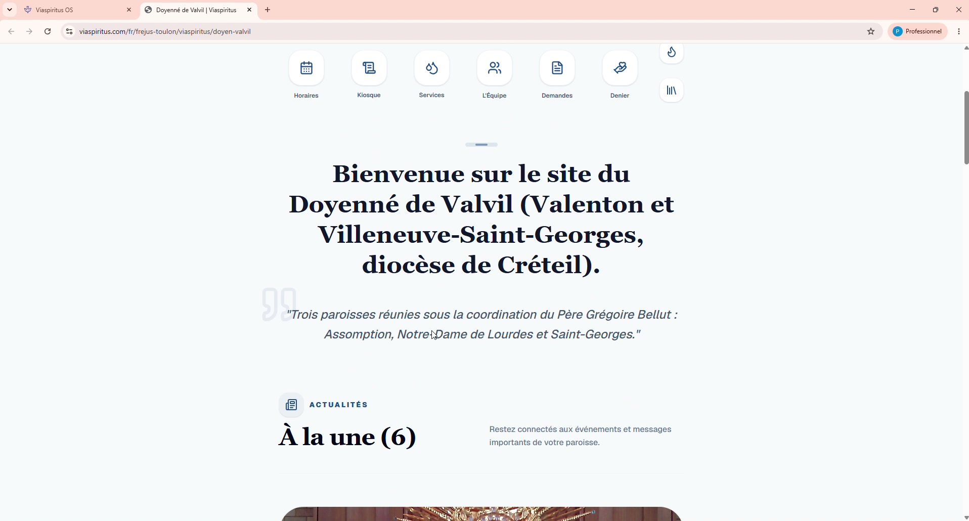 Le mot d'accueil sur le site public