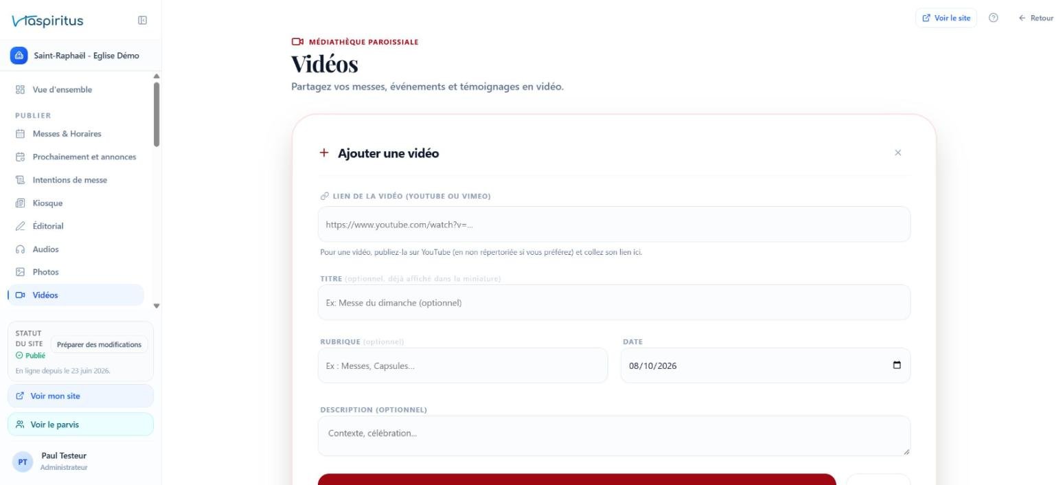 Ajout d'une vidéo dans le backoffice